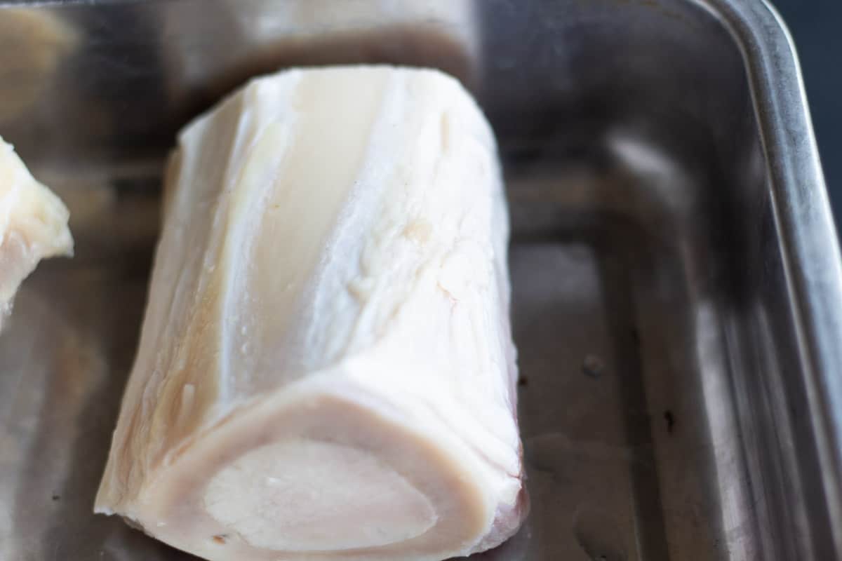 beef marrow bone soaked in brine for three days become completley white as impurities are removed