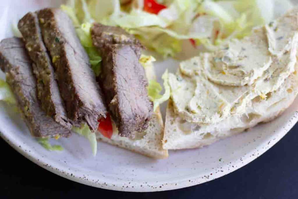 Steak Sandwich Ingredients on a plate