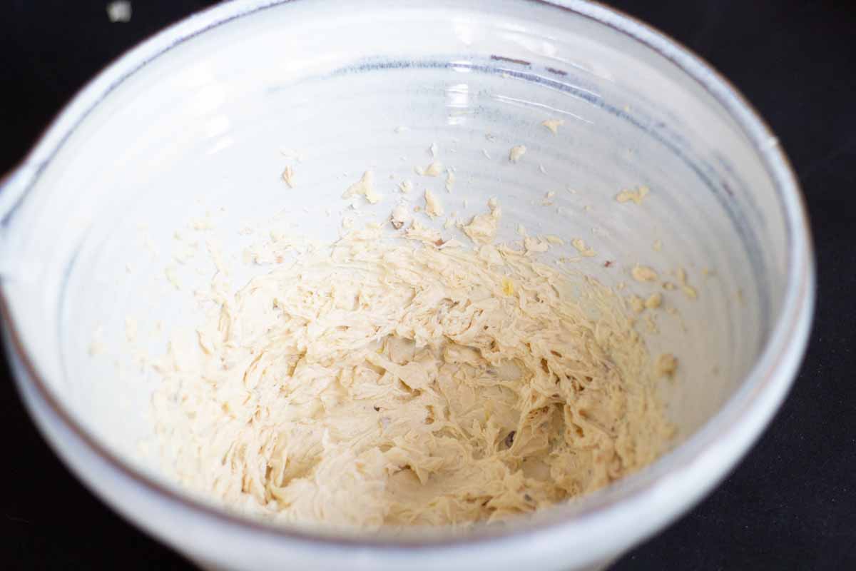whipped bone marrow butter in a large ceramic bowl